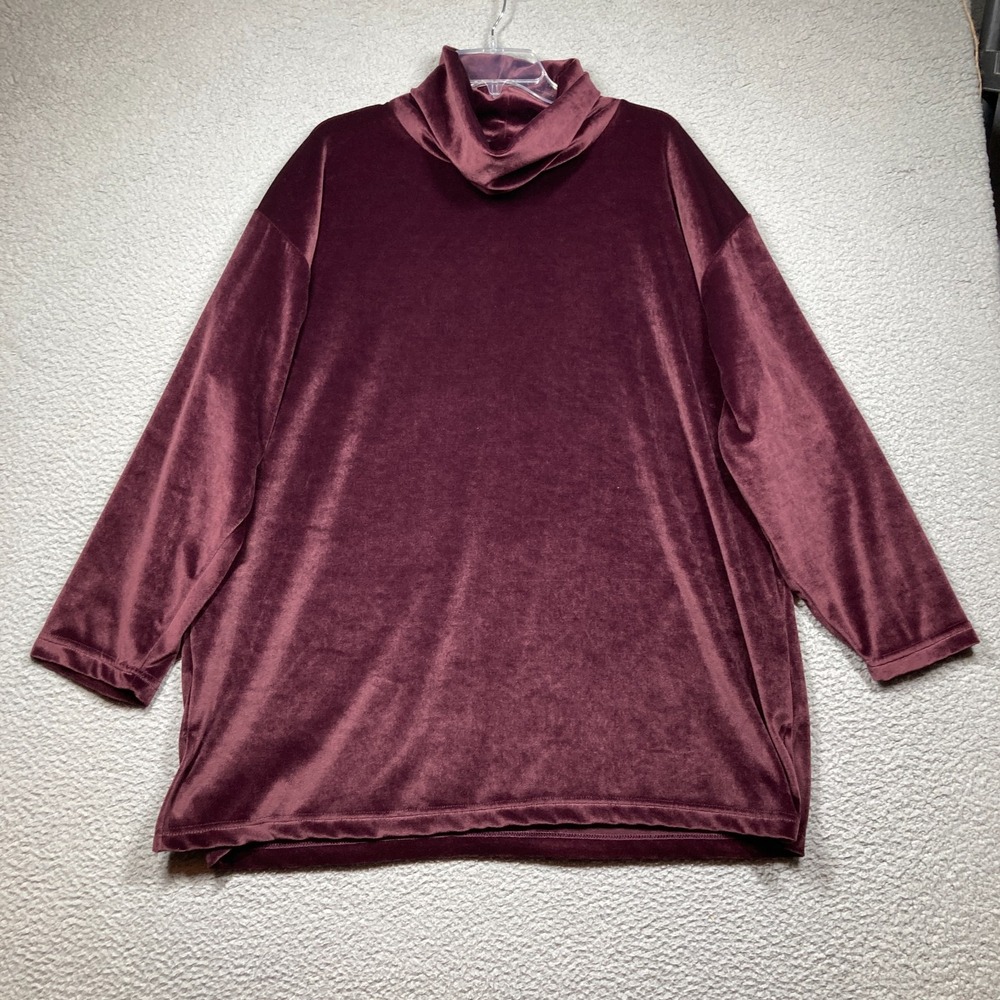Avenue Top Women's Plus 18/20 Burgundy Turtle Neck Relaxed Velvety Pullover